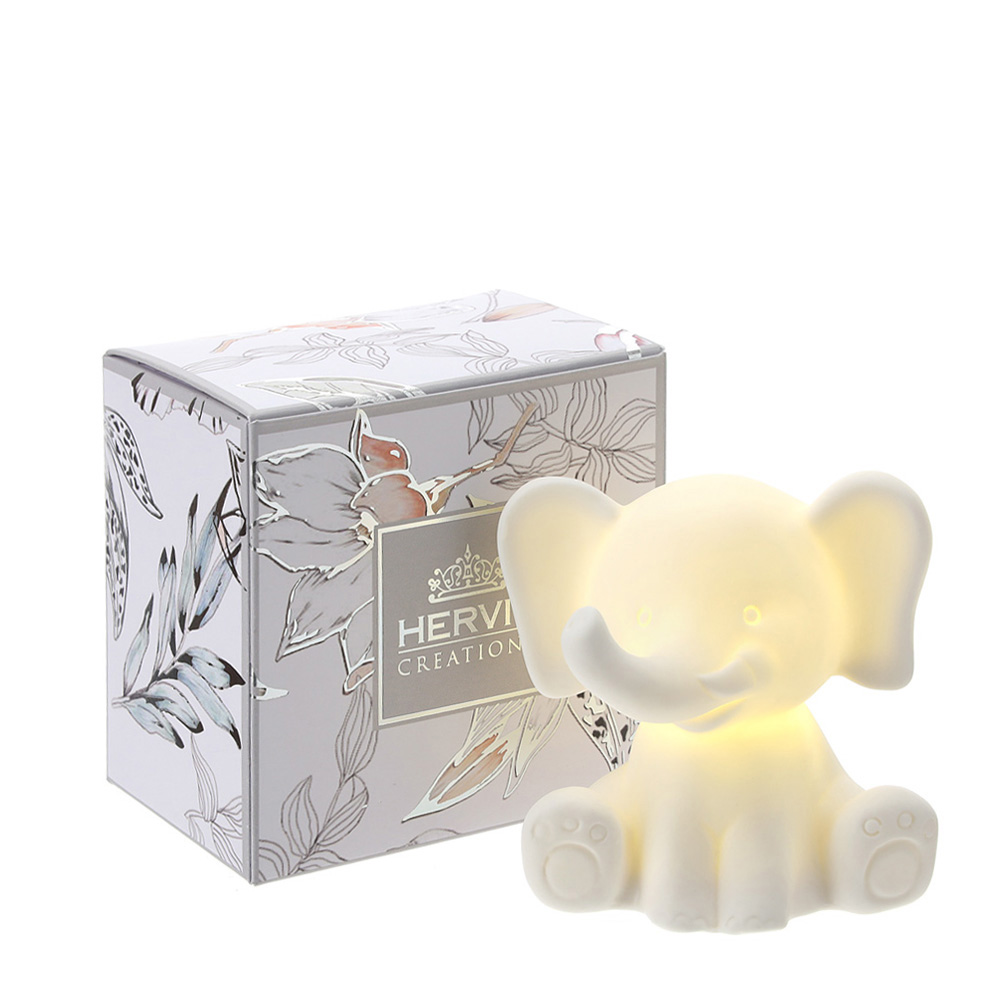 Lampada elefantino in porcellana bisquit con luce a led batteria inclusa - 8 cm - Hervit